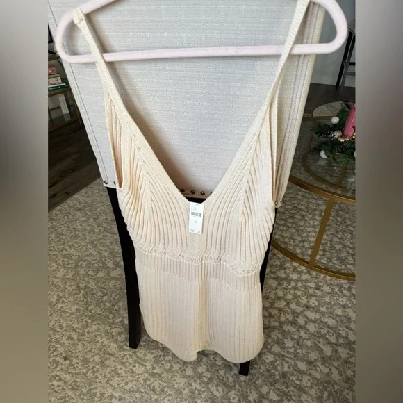 Anthropologie Open Waters Knit Sleeveless  100% Cotton Romper, Cream, XL NWT - Picture 3 of 7